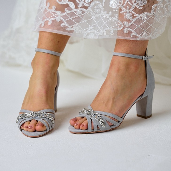 Perfect Bridal Frankie Stone Suede Crystal Strappy Block Heel Sandals