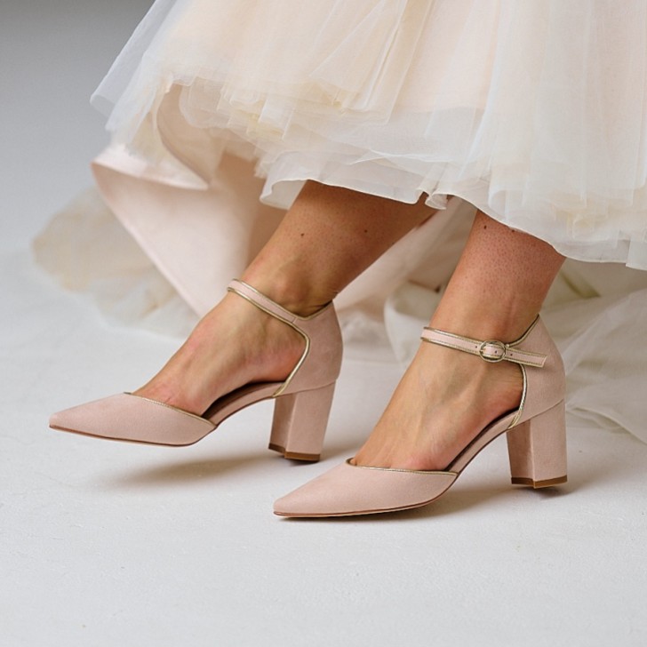 Perfect Bridal Freya Blush Suede Two Part Block Heel Court Shoes