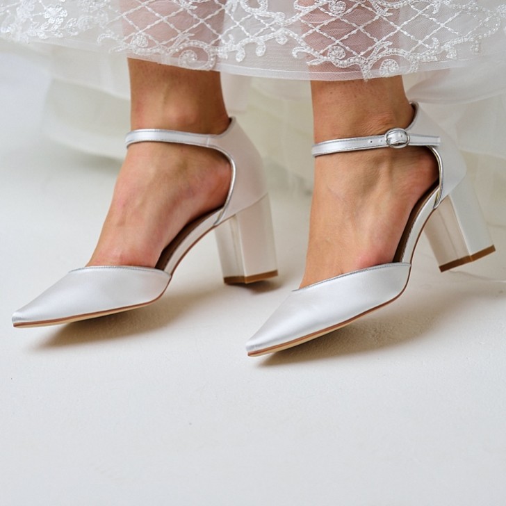 Perfect Bridal Freya Dyeable Ivory Satin Two Part Block Heel Court Shoes (Wide Fit)