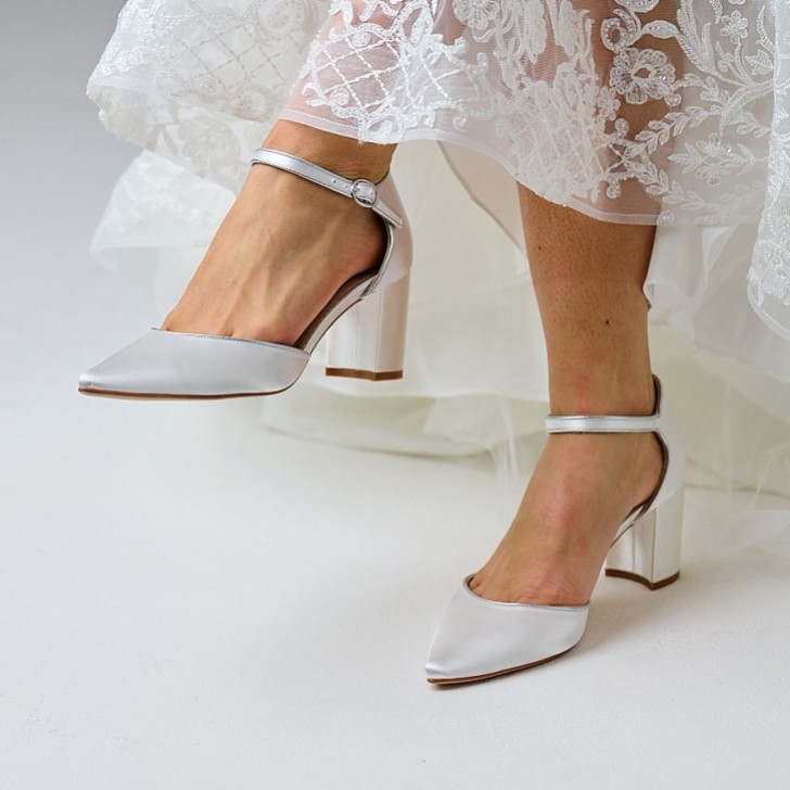Perfect Bridal Freya Dyeable Ivory Satin Two Part Block Heel Court Shoes (Wide Fit)