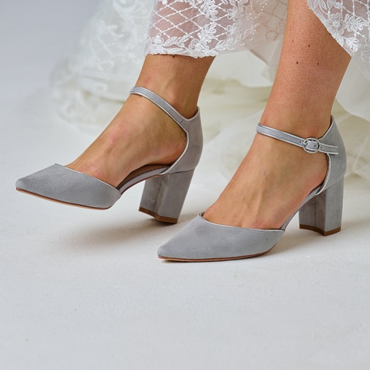 Perfect Bridal Freya Stone Suede Two Part Block Heel Court Shoes