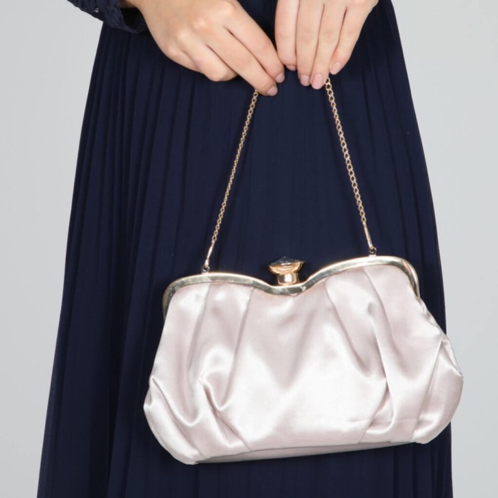 Perfect Bridal Ginger Taupe Satin Clutch Bag with Crystal Clasp