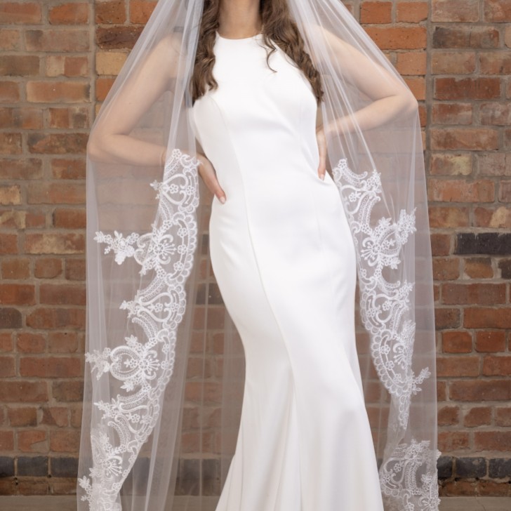 Perfect Bridal Ivory Single Tier Floor Length Veil with Lace Train