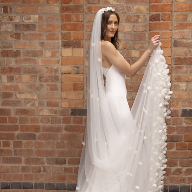 Perfect Bridal Elfenbeinfarbener, einstufiger, stark verzierter 3D-Blumen Schleier
