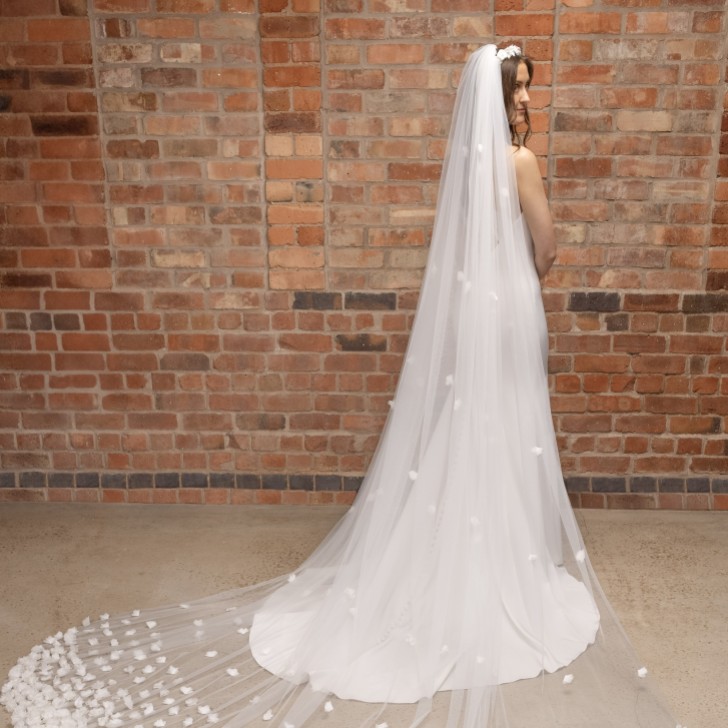 Perfect Bridal Ivory Single Tier Heavily Embellished 3D Flowers Cathedral Veil