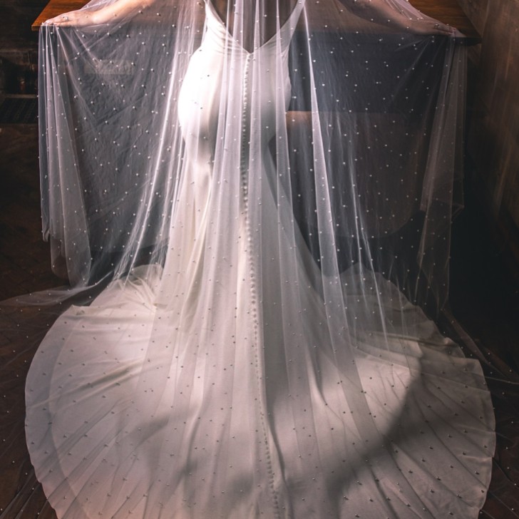 Perfect Bridal Ivory Two Tier Heavily Embellished Pearl Veil