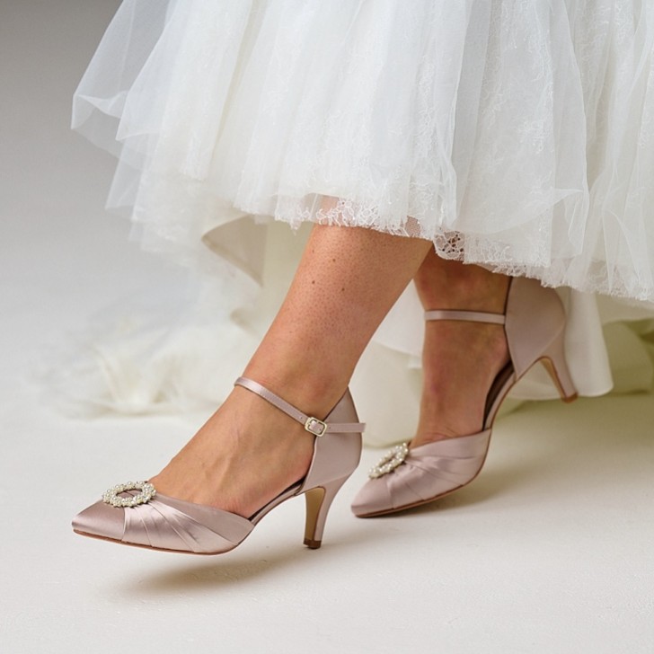 Perfect Bridal Kitty Taupe Satin Pearl Brooch Two Part Court Shoes