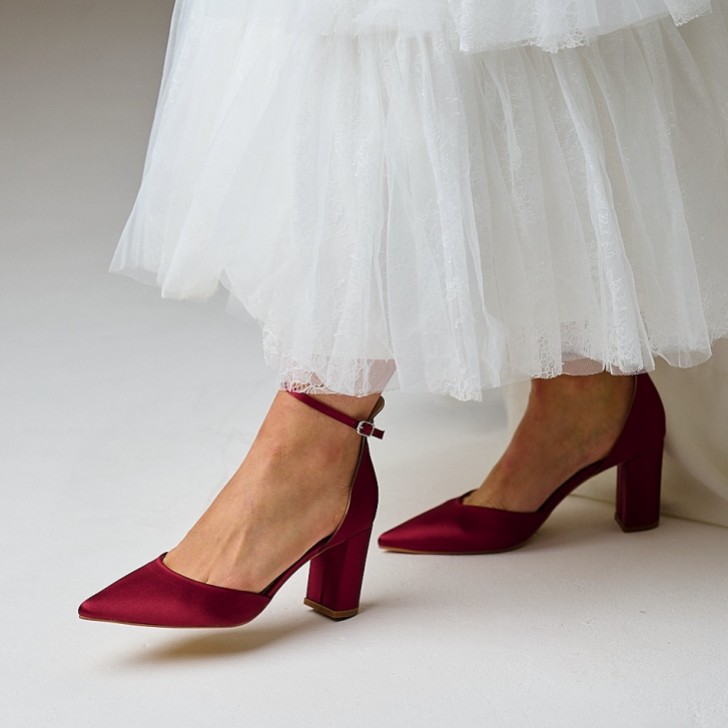 Perfect Bridal Liberty Berry Satin Block Heel Ankle Strap Court Shoes