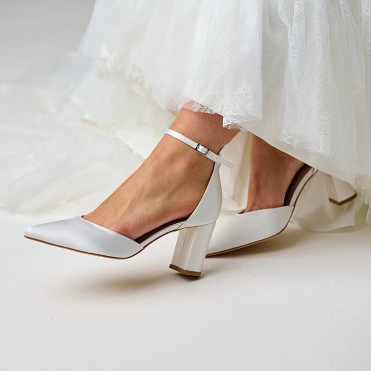 Perfect Bridal Liberty Ivory Satin Block Heel Ankle Strap Court Shoes