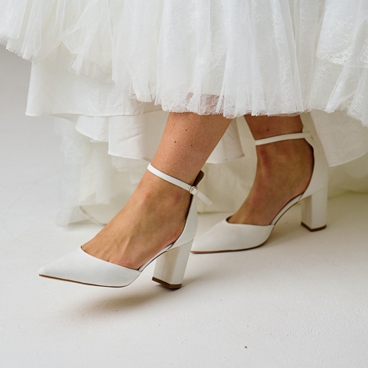 Perfect Bridal Liberty Ivory Suede Block Heel Ankle Strap Court Shoes