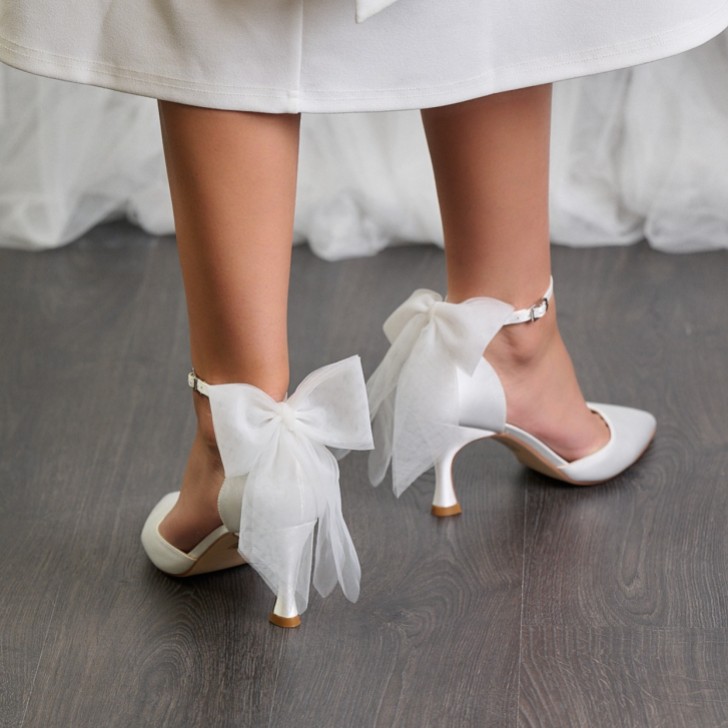 Perfect Bridal Mathilda Elfenbein Satin Knöchelriemen Tüll Schleife Gericht Schuhe