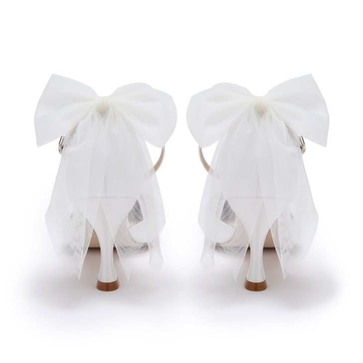 Perfect Bridal Mathilda Ivory Satin Ankle Strap Tulle Bow Court Shoes