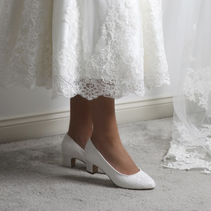 Perfect Bridal Melanie Dyeable Ivory Lace Block Heel Court Shoes (Wide Fit)