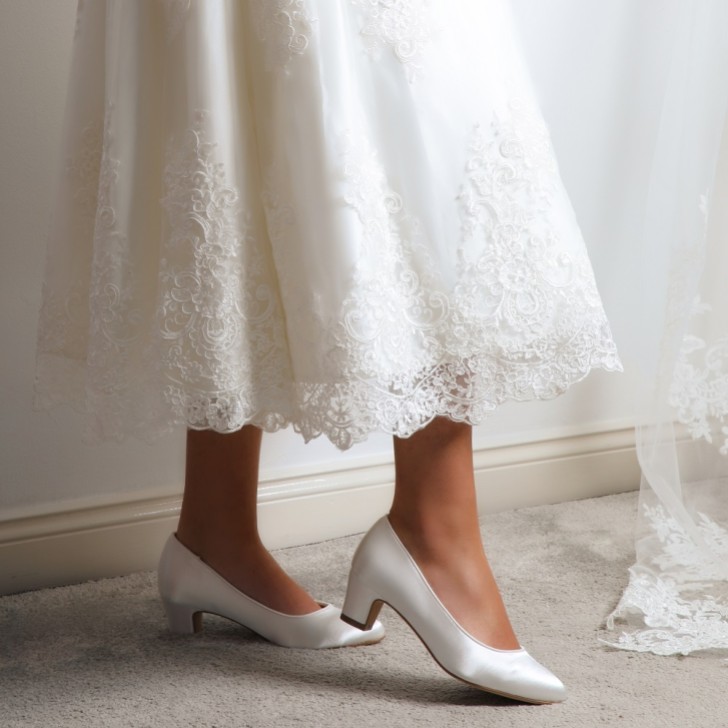 Perfect Bridal Melanie Dyeable Ivory Satin Block Heel Court Shoes