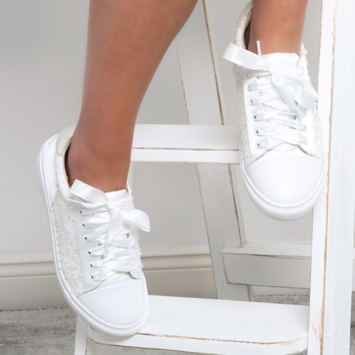 Perfect Bridal Nikki Ivory Sparkly Sequin Embellished Wedding Sneakers