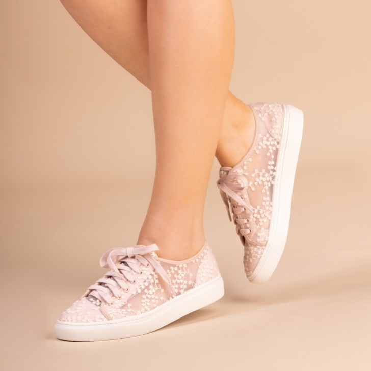 Perfect Bridal Oakley Blush Embroidered Lace Wedding Sneakers
