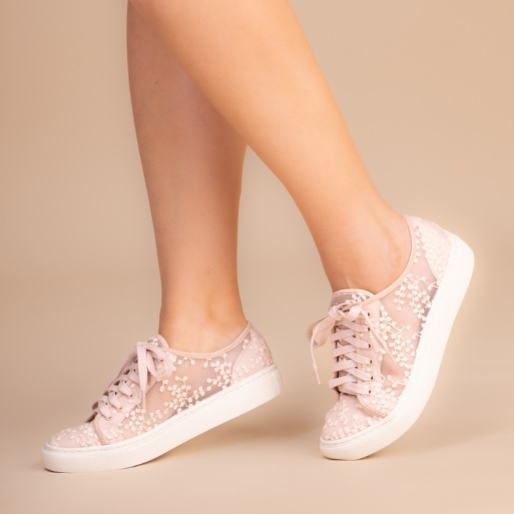 Perfect Bridal Oakley Blush Embroidered Lace Wedding Trainers