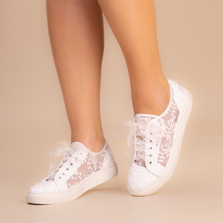 Perfect Bridal Oakley Ivory Embroidered Lace Wedding Sneakers