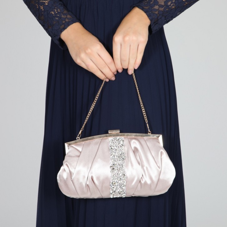 Perfect Bridal Saffron Taupe Satin Embellished Clutch Bag