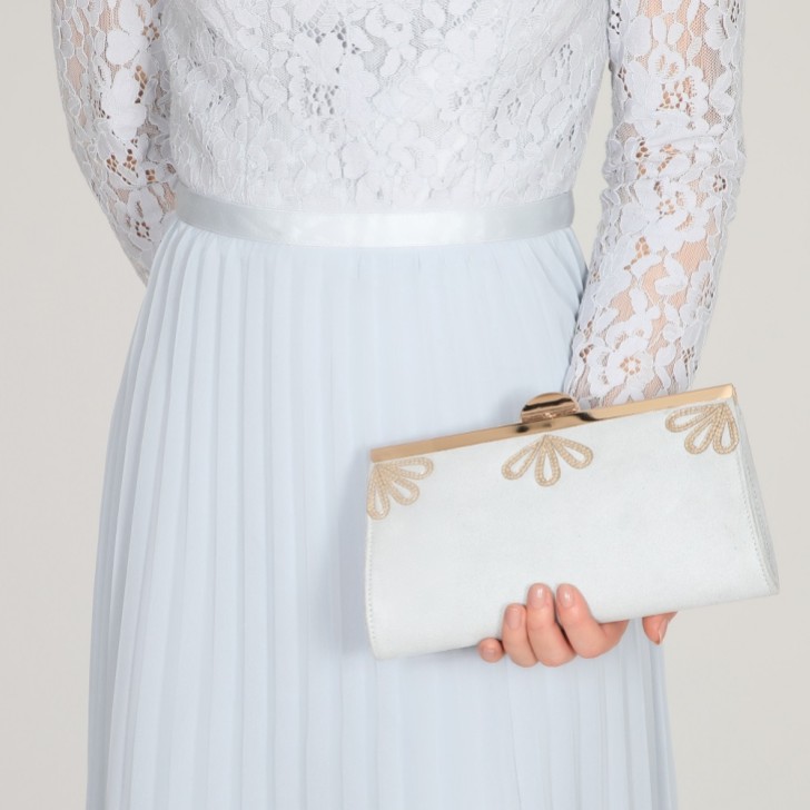 Perfect Bridal Sage Pearl Grey and Gold Shimmer Clutch Bag