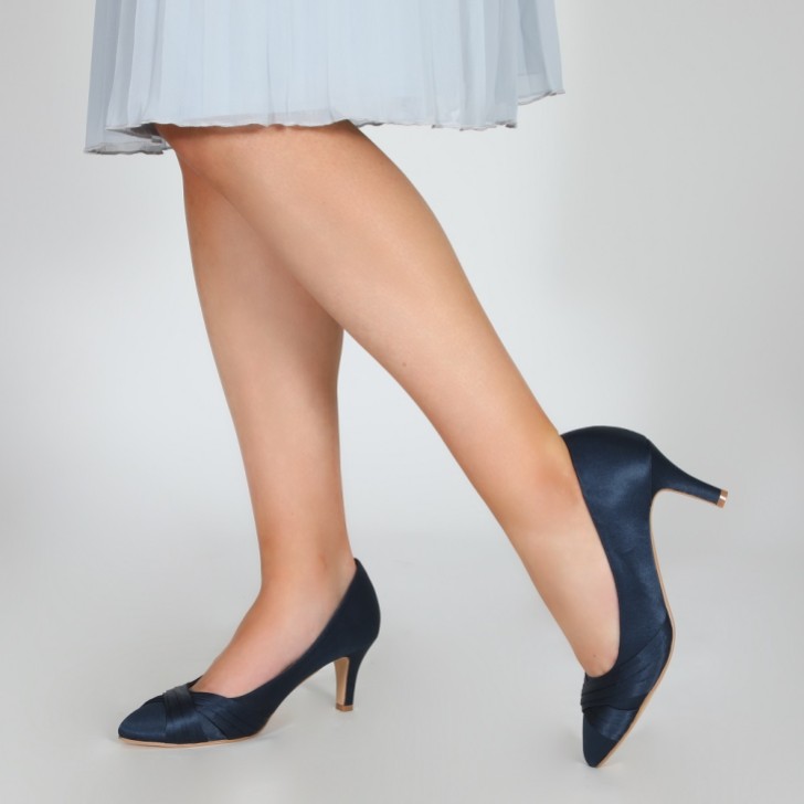 Perfect Bridal Sally Navy Satin Mid Heel Court Shoes