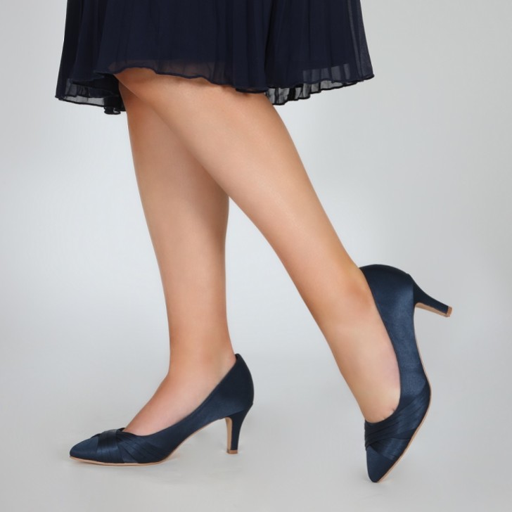 Perfect Bridal Sally Navy Satin Mid Heel Court Shoes