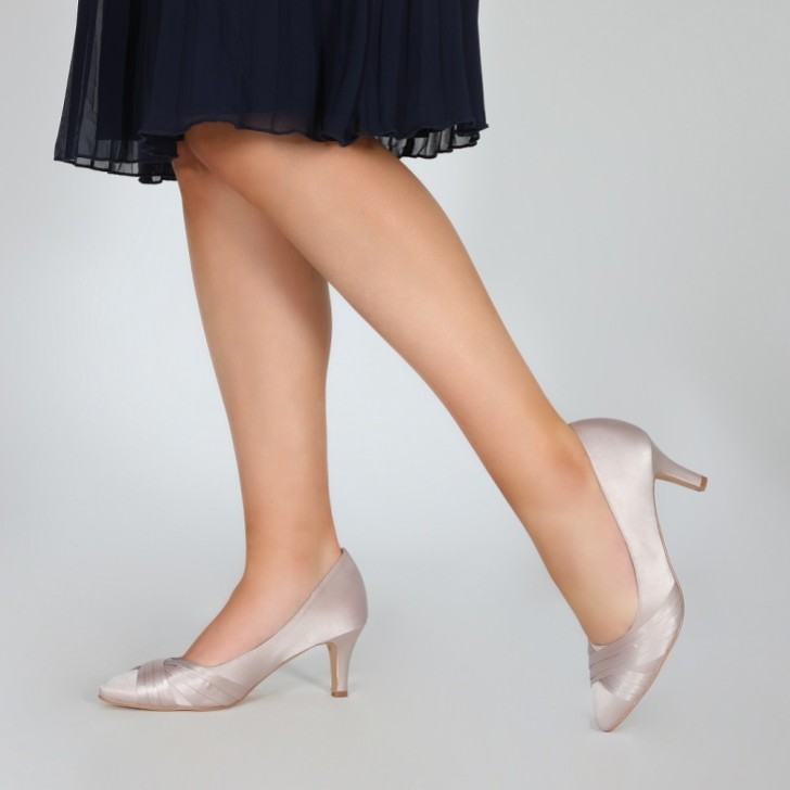 Perfect Bridal Sally Taupe Satin Mid Heel Court Shoes
