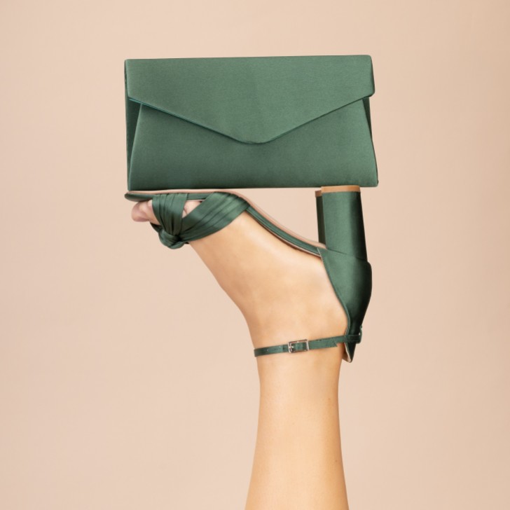 Perfect Bridal Simone Green Satin Envelope Clutch Bag