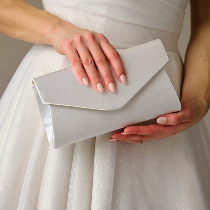 Perfect Bridal Simone Dyeable Ivory Satin Pearl Brooch Envelope Clutch Bag