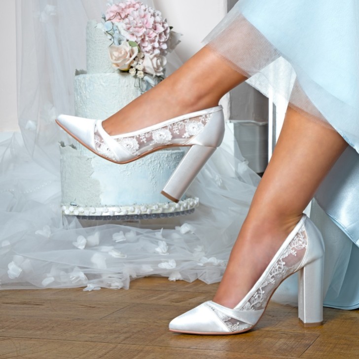 Perfect Bridal Skyla Dyeable Ivory Satin and Lace Block Heel Court Shoes