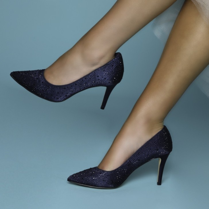 Perfect Bridal Stara Navy Crystal Embellished Pointed Courts