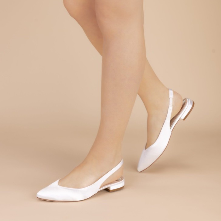 Perfect Bridal Stevie Dyeable Ivory Satin Slingback Flats
