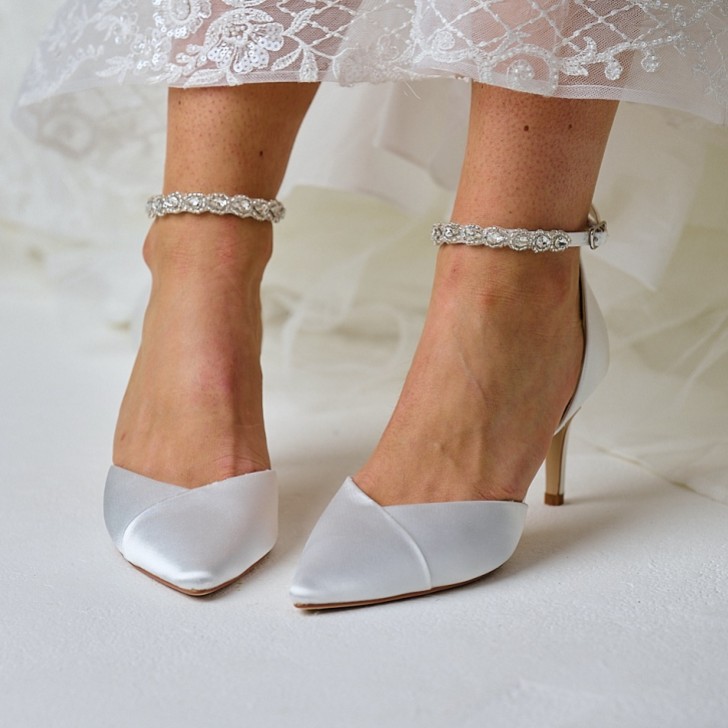 Perfect Bridal Summer Dyeable Ivory Satin Crystal Ankle Strap Court Shoes