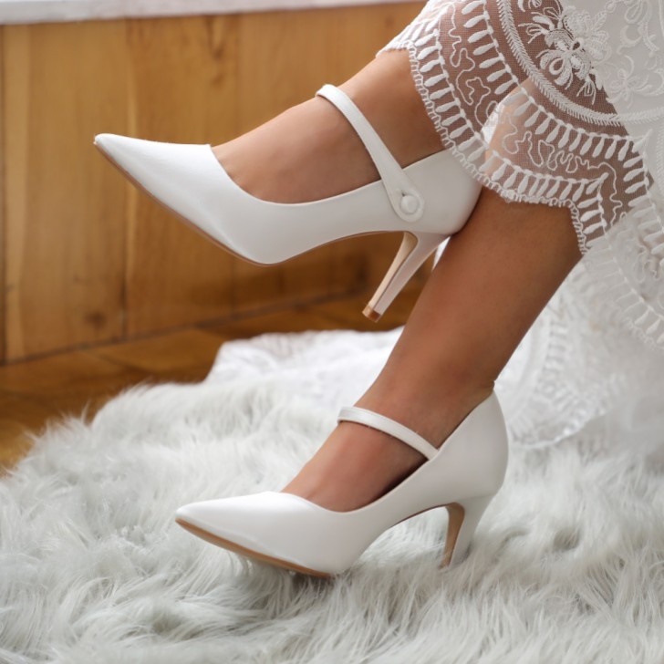 Perfect Bridal Thea Dyeable Ivory Satin Pointed Mary Jane Heels