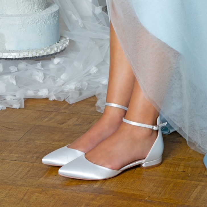 Perfect Bridal Tilly Dyeable Ivory Satin Ankle Strap Flats