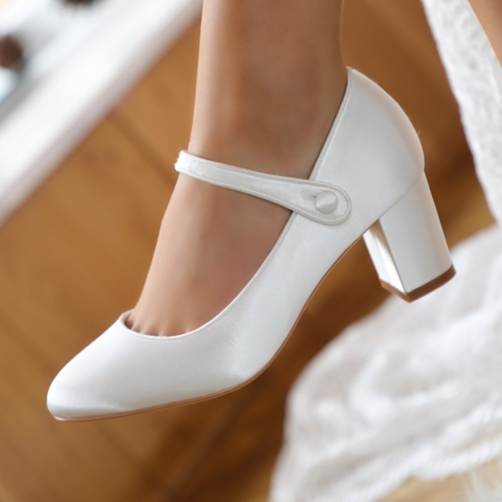 Perfect Bridal Toni Dyeable Ivory Satin Block Heel Mary Jane Shoes