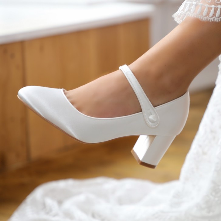 Perfect Bridal Toni Dyeable Ivory Satin Block Heel Mary Jane Shoes