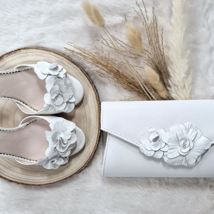 Perfect Bridal Pochette à fleurs en cuir ivoire Verona