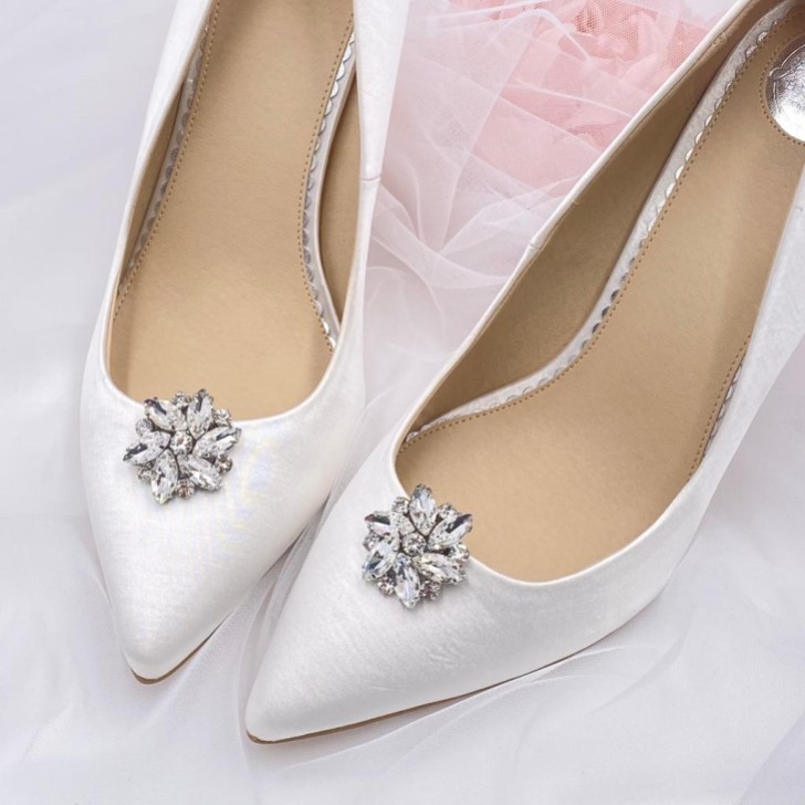 Petal Silver Crystal Flower Shoe Clips