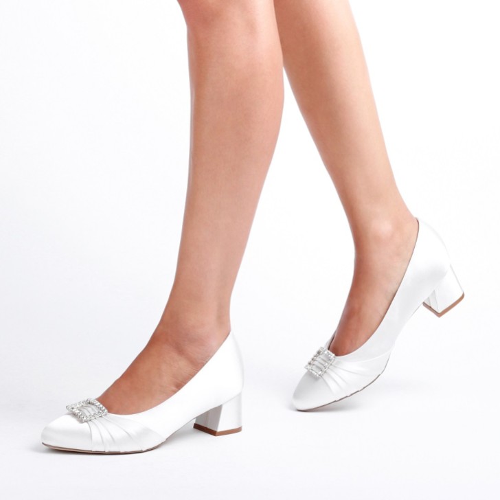 Paradox London Brittney Ivory Satin Wide Fit Low Block Heel Court Shoes