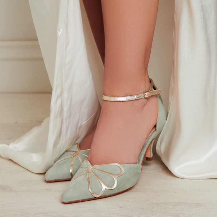 Rachel Simpson Anais Mint Suede Low Heel Ankle Strap Court Shoes