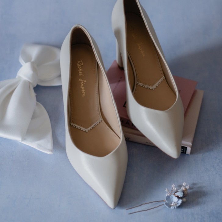 Rachel Simpson Celine Off White Leather Block Heel Court Shoes