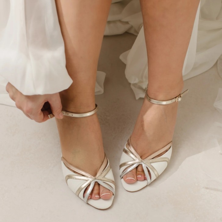 Rachel Simpson Connie Ivory Suede and Leather Low Heel Sandals
