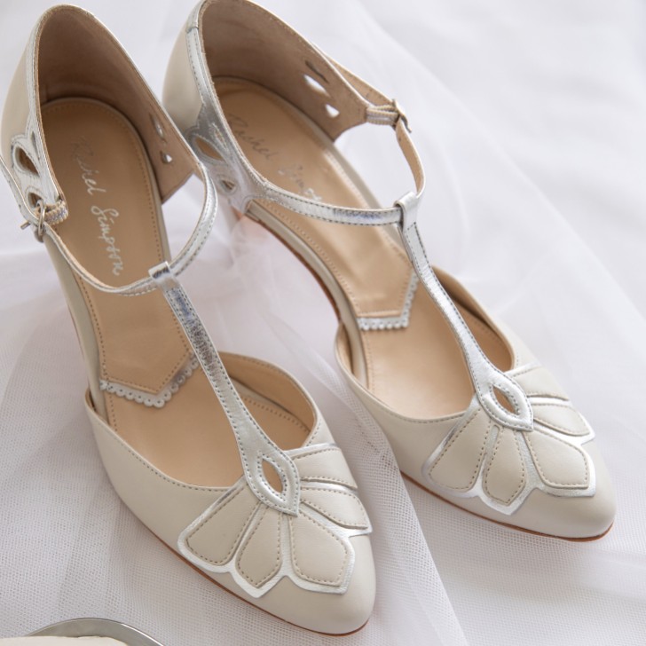 Rachel Simpson Gardenia II Ivory Leather Vintage T-Bar Wedding Shoes