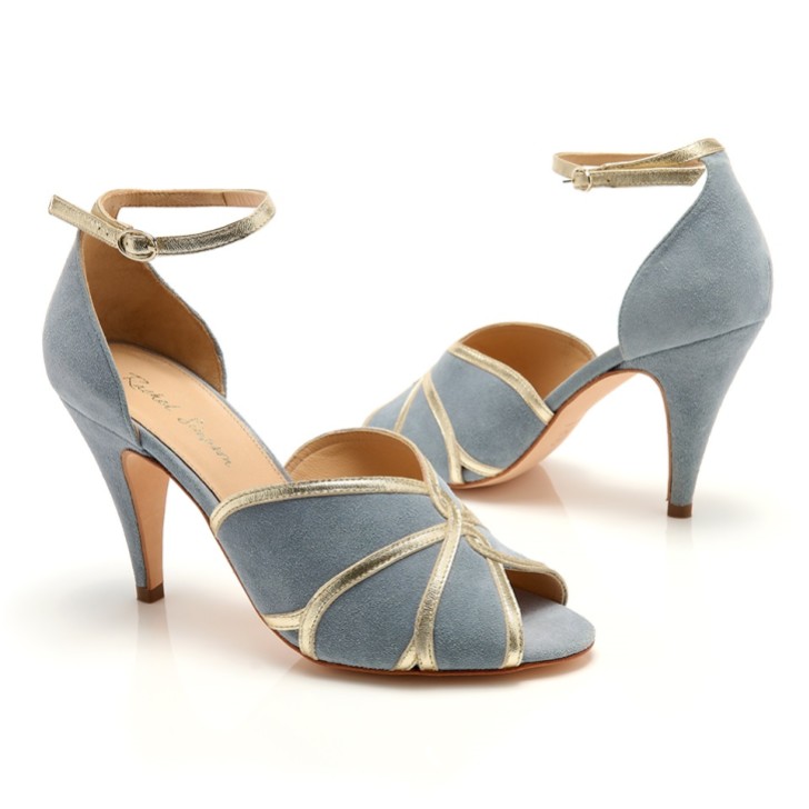 Rachel Simpson Mary Blue Suede Vintage Inspired Peep Toe Sandals