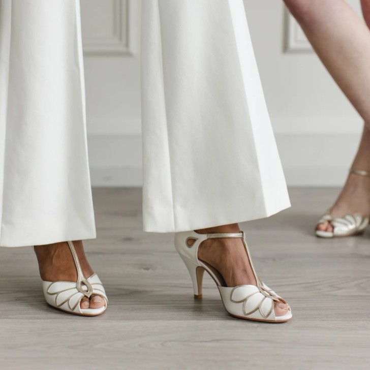 Rachel Simpson Mimosa Ivory Leather Vintage T-Bar Shoes