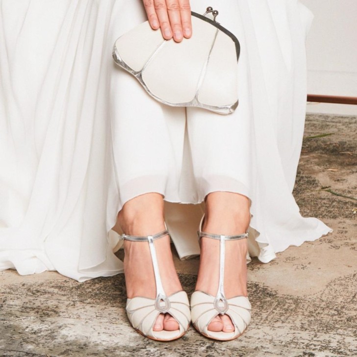 Rachel Simpson Mimosa Ivory Leather Vintage T-Bar Wedding Shoes