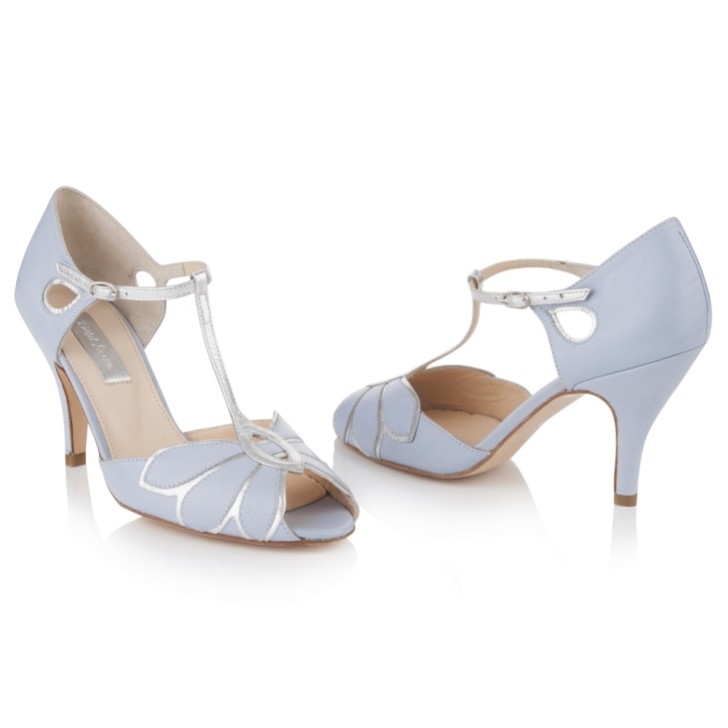 Rachel Simpson Mimosa Powder Blue Leather Vintage T-Bar Wedding Shoes