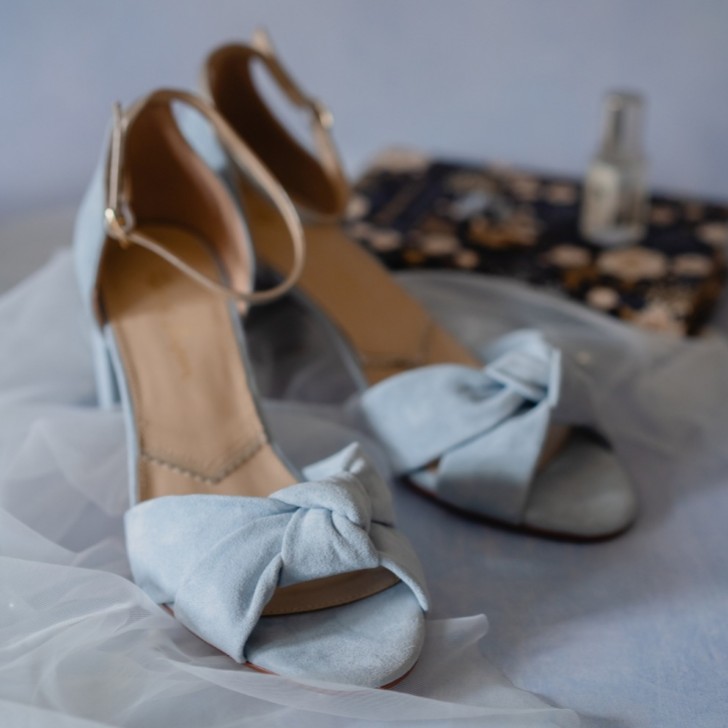 Rachel Simpson Minnie Dusky Blue Suede Knot Block Heel Sandals