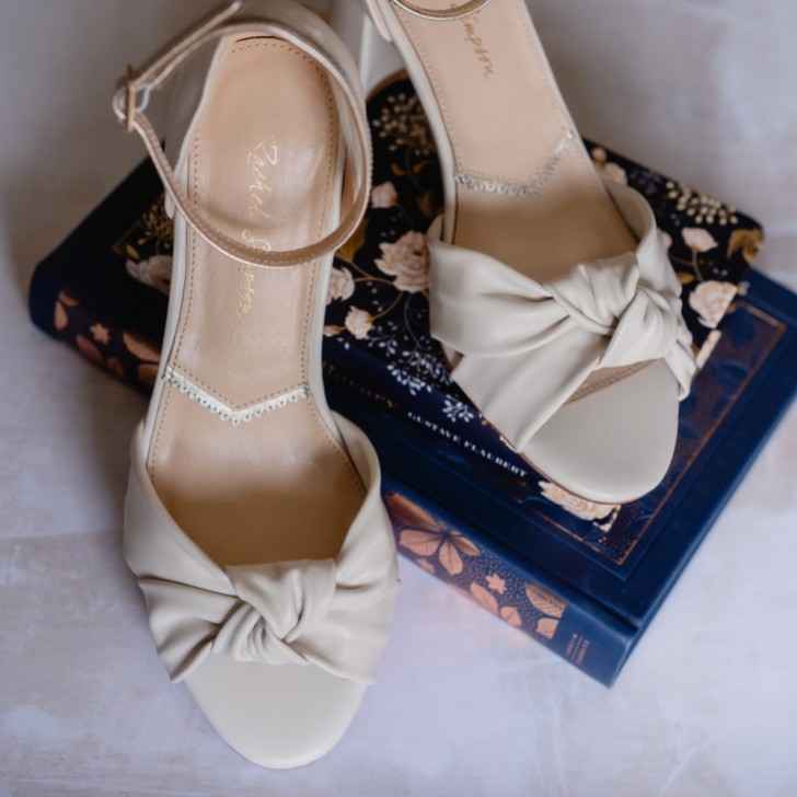 Rachel Simpson Minnie Off White Leather Knot Block Heel Sandals